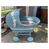 Painted Blue Wicker Doll Pram Carriage