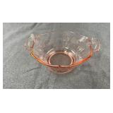 Vintage Pink Depression Glass Handled Bowl Floral