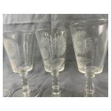 Etched Floral Glass Stemware Goblets Set of 3
