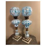 Pair of Antique Bohemian Cutback Glass Electric Ta