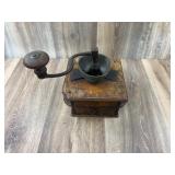 Antique Cast Iron and Wooden Coffee Grinder Mill