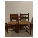 Vintage Rustic Wooden Child Chairs With Rush Seats