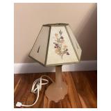 Vintage Pink Glass Table Lamp Pressed Flower Shade