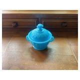 Antique French Vallerysthal Blue Opaline Lidded Di