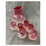 Antique Cranberry Opalescent Glass Water Pitcher S