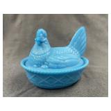 Vintage Westmoreland Blue Milk Glass Hen On Nest D