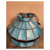 Vintage Blue Slag Stained Glass Hanging Lamp Shade