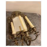 Antique French Rococo Brass Mirrored Wall Sconce C