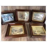 Currier & Ives Framed Winter Prints Lot of 5