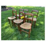 Antique Carved Wood Dining Chairs with Cane Seats