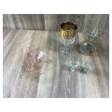 Pink Glass Bowl Cruet and Stemware Set
