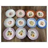 11 Hand Painted Fruit and Floral Porcelain Plates