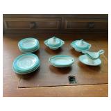 Miniature Teal and White Porcelain Tea Service Set