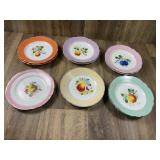 10 Hand Painted Porcelain Fruit Dessert Plates