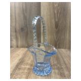 Light Blue Art Glass Handled Basket