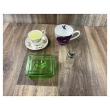 Vintage Green Depression Glass Crown Staffordshire