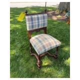 Antique Neo Renaissance Carved Oak Chair Plaid Uph