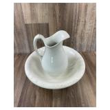 Antique White Ironstone Wash Basin and Pitcher Set