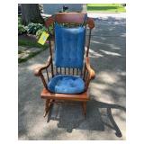 Vintage Wooden Rocking Chair With Blue Corduroy Cu