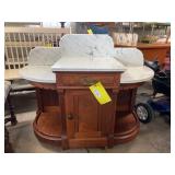 Antique Victorian Marble Top Walnut Sideboard Cred