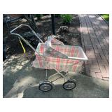 Plaid Folding Toy Doll Carriage Pram Stroller