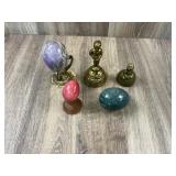 Vintage Hand Carved Alabaster Eggs and Brass Bells