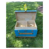 Vintage Painted Blue Steamer Trunk With Interior T