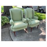 Vintage Baker Furniture Green Wingback Chairs Pair