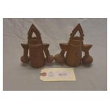 Vintage Folk Art Carved Wood DBL Clapper Cowbells