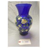Cobalt Blue Vase Hand Painted Possibly Indiana Gla