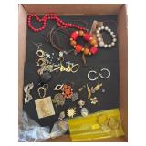 Vintage Costume Jewelry Lot With Brooches Necklace