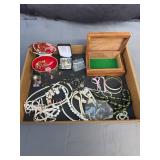 Vintage Costume Jewelry Collection with Wooden Tri