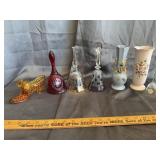 Vintage Collectible Art Glass Bells and Ceramic Va