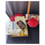 Vintage Floral Fondue Pot and Mixed Craft Supplies