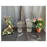 Decorative Glass Vases and Faux Floral Arrangement