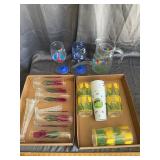 Assorted Vintage Painted Glassware Pitcher and Tum