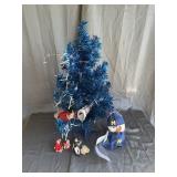 Blue Tinsel Christmas Tree With Miniature Dolls An