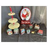 Vintage Christmas Village Ornaments and Three-Tier