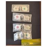 Vintage United States Two Dollar and One Dollar Pa