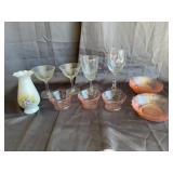 Vintage Pink Depression Glass and Clear Stemware L