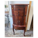 Vintage Wooden Standing Jewelry Armoire Chest With
