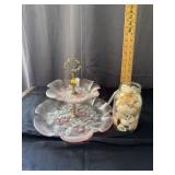 Vintage Frosted Pink Glass Server and Mason Jar Sh