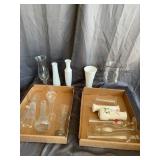 Vintage Assorted Glass and Milk Glass Bud Vases