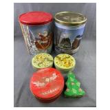 Vintage Christmas & Floral Metal Cookie Tins Lot