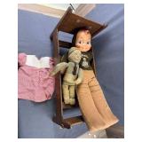 Davy Crockett Doll & Hand-Painted Doll Bed