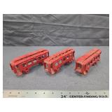 Antique Red Cast Iron Toy Train Cars (3)