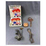Raggedy Ann Radio & Antique Food Chopper Lot