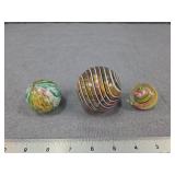 Antique Handmade Glass Swirl Marbles Trio