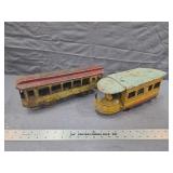 Antique Tin Lithograph Toy Train & Trolley