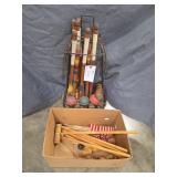 Antique Wooden Croquet Set with Cart